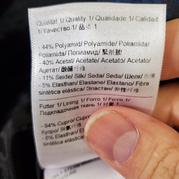 Escada Silk Brocade Lined Blazer Top Womens 36 Mock Neck Navy Blue Office Formal - Picture 5 of 11